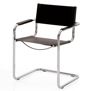 SEDIA CON BRACCIOLI IN METALLO E CUOIO