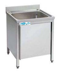 LAVELLO INOX ARMADIATO 1 VASCA CON ANTA A BATTENTE 600x700x850
