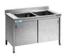 LAVELLO INOX ARMAD.2 VASCHE CON ANTE SCOR. 1200X600x850h