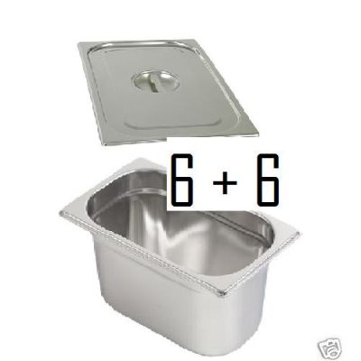 KIT 6 BACINELLE INOX CON 6 COPERCHI GN 1/4 h 150