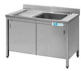 LAVELLO INOX ARMADIATO CON ANTE SCORR. E GOCCIOL. 1400x600x850h