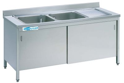 LAVELLO INOX ARMAD.2 VASCHE CON ANTE SCOR. 1600X600x850h