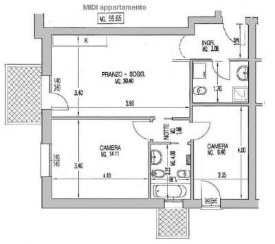 Appartamento MIDI 56mq NUOVO con 2 camere e 2 bagni (euro 115.000)