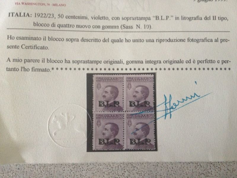 1922/23 50 cent violetto blocco di quattro
