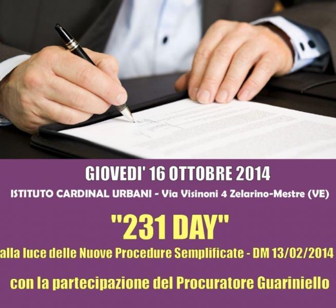Convegno '231 Day' alla luce delle Nuove Procedure Semplificate con Dott. Guariniello il 16/10/2014