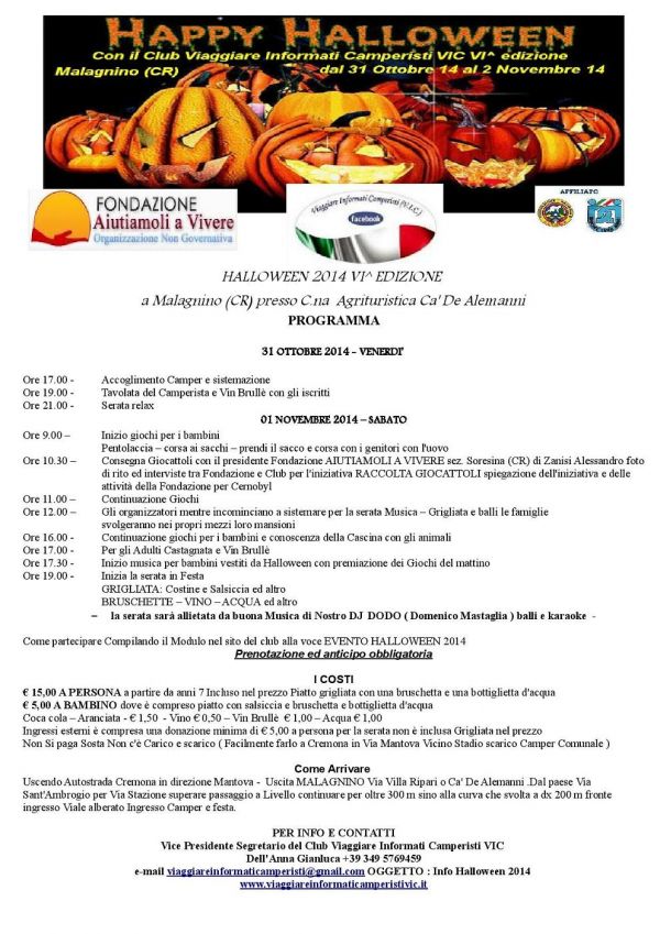 Halloween 2014 VI Edizione con Il Club Viaggiare Informati Camperisti VIC