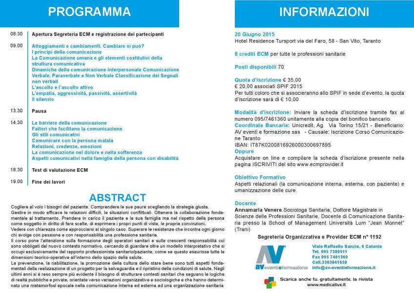 Corso ECM Elementi e Strategie di Comunicazione per le Professioni Sanitarie