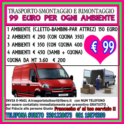 Traslochi Nazionali MOBILI 99 euro x ambiente