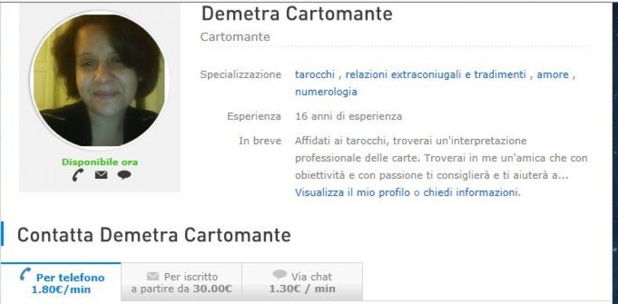 DEMETRA Cartomante - 16 anni di esperienza � LA TROVI TUTTI I GIORNI 