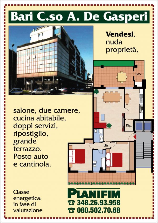 Tre vani terrazzo piano alto c.so de gasperi