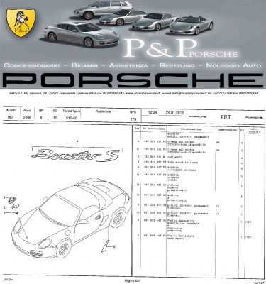 RICAMBI PORSCHE BOXSTER 987 DAL 2005 AL 2012