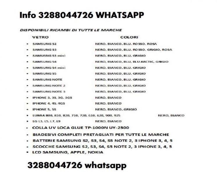 VETRO SAMSUNG S3 S4 S5 S6 NOTE 2 3NEO 4 IPHONE 3 4 4S 5 6 LUMIA