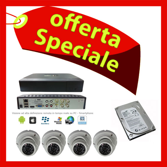 Kit videosorveglianza 4 telecamere visione remota
